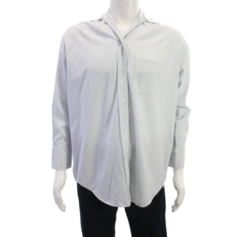 Vince Womens Button Down Long Sleeves Shirt Sky Blue Cotton Size Small